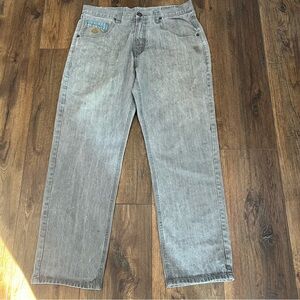 Eight732 Jeans Mens Size 38x34 Faded Black Denim Embroidered Detail